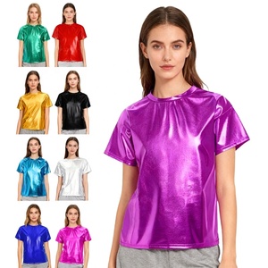 ชุดเต้นรำลาตินสำหรับผู้หญิง เสื้อยืดเมทัลลิกสำหรับการแสดง งานปาร์ตี้ เสื้อผ้าเต้นรำบอลรูมมืออาชีพ สำหรับฝึกซ้อมและการแข่งขัน - Product Image 1