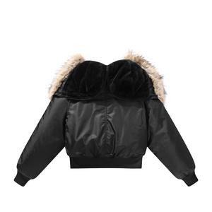 Blouson bomber à capuche vert avec doublure en fausse fourrure, coupe-vent en polyester, fermeture éclair, manteau d'hiver décontracté, longueur courte, unisexe - Product Image 5
