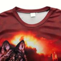 Erkek Kurt Grafikli Tişört Şort Takımı Kırmızı Gün Batımı Sublimasyon Sokak Giyim İki Parçalı Kıyafet Polyester Özel Tasarım
