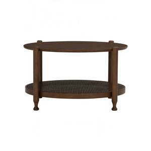 Table basse ronde moderne en chêne malaisien avec plateau solide et étagère en rotin synthétique – Mobilier de salon contemporain, durable et léger - Product Image 2