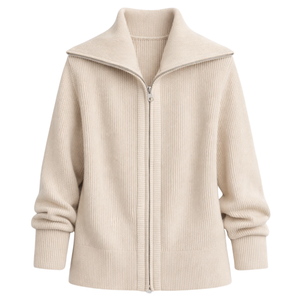 Chaqueta de punto con cremallera para mujer, textura acanalada suave, manga larga, cuello ancho, informal, ligera, para uso diario - Product Image 1