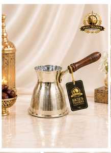 Traditional Brass Turkish <b>Coffee</b> Pot Cezve Briki with Wooden Handle Stovetop Milk <b>Warmer</b> Hot Beverage Maker - Product Image 2