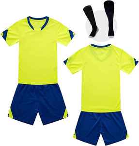 Quick Dry <b>Polyester</b> Custom Soccer Uniform Set Yellow Blue V-Neck Short Sleeve Jersey Shorts and <b>Socks</b> Unisex Adult Sportswear - Product Image 1