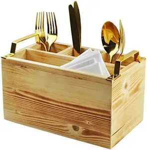 <b>Rustic</b> <b>Wooden</b> Cutlery Caddy with Wrought Iron Scroll Napkin Holder 3 Slot Tableware Organizer for Restaurant Cafe <b>Dining</b> <b>Table</b> - Product Image 3