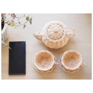 Top 2026 Decorative Handmade Rattan Tea Set - Miniature Woven Teapot and Cups for Playroom & Home Decor - Product Image 2