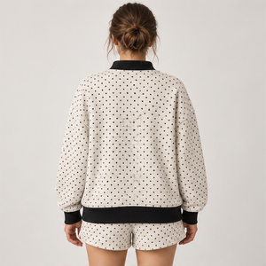 Women's Oatmeal Cream Allover Microdot Mock Neck 2-Piece <b>Shorts</b> <b>Set</b> Custom Casual Sportswear - Product Image 2