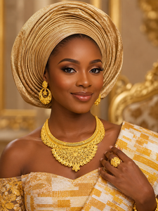 24K Gold Plated African <b>Bridal</b> Collar Necklace Set for Women Dubai Wedding Jewelry Luxury Filigree Statement Necklace - Product Image 3