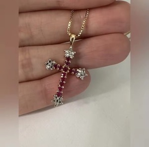 Collier Croix Rubis en Argent 925 Plaqué Or, Pendentif Foi Chrétienne, Bijoux Religieux, Bijoux Pierre de Naissance, Cadeaux Bapistam - Product Image 3