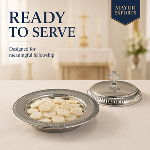 Assiette de communion en argent avec couvercle, plat de service rond en acier inoxydable pour banquet d'église et repas - Product Image 6