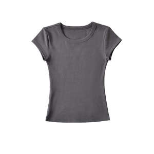 T-shirt de fitness d'été pour femme, col rond, compression, yoga, haut court, sans couture, en spandex doux et coton, grande taille, imprimé - Product Image 5
