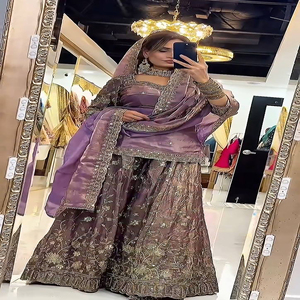 New Trending Purple Silk <b>Top</b>-Sharara Dupatta Set Embroidery <b>Sequins</b> Work Fully Stitched Ready Wear Diwali <b>Party</b> Premium Dress - Product Image 1