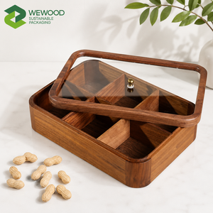 Acacia Wood Eco-Friendly Rectangle <b>Box</b> with Glass Lid 6 Compartment <b>Herb</b> Storage Container Durable Hand Wash Only - Product Image 3