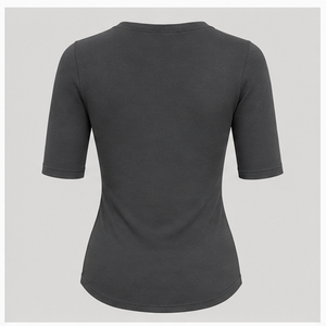Womens Charcoal Gray Crew Neck Elbow Sleeve Fitted T Shirt WTS-<b>0061</b> - Product Image 2