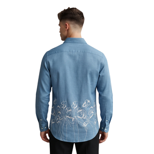 <b>Denim</b> Blue <b>Mens</b> Floral Printed Long Sleeve <b>Shirt</b> Button Down Casual Slim Fit Fashion Dress <b>Shirt</b> Custom Apparel Manufacturer - Product Image 2