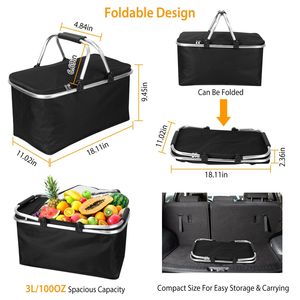 Borsa Termica Pieghevole da 30L per Picnic, Consegna Cibo e Conservazione Alimenti, con Struttura in Alluminio per Uso al Supermercato - Product Image 2