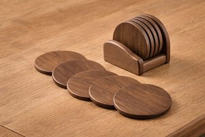 ชุดจานรองแก้วไม้มะม่วงแท้พร้อมที่วาง |   ชุดจานรองแก้วสไตล์ชนบท 6 ชิ้น - Product Image 3