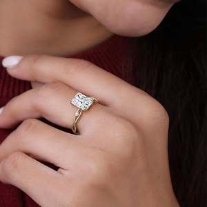 แหวนเพชรทรงรัศมี 14K ทองคำแท้ เพชรเลี้ยงในห้องปฏิบัติการ แหวนหมั้นแบบลอยตัว แหวนแต่งงานแบบแยกส่วนสำหรับผู้หญิง - Product Image 6
