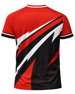 T-shirt de sport personnalisé pour homme, rouge et noir, manches courtes, col en V, respirant, séchage rapide, entraînement athlétique, course à pied, jersey de sport - Product Image 2