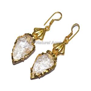 Achetez les meilleures boucles d'oreilles fantaisie tendance en jaspe électroplaqué avec pointes de flèche et poisson doré intégré - Product Image 2