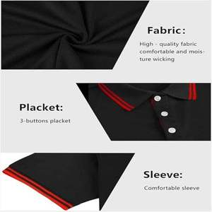 Camiseta Polo Negra para Hombre, Manga Corta, Color Sólido, Informal, Deportiva, Tejida, con Ribete Rojo en el Cuello y los Puños - Product Image 4