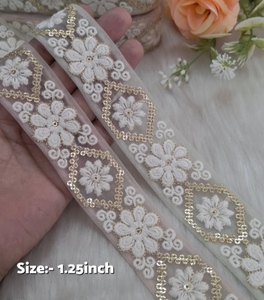 Computer Embroidered Vintage Lace Organza Sequins Trim Decorative Floral Border Ribbon for <b>Bags</b> Garments <b>Sewing</b> Crafts Wholesale - Product Image 5