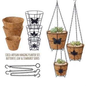 Paniers suspendus en fibre de coco, 100% naturels, ronds, en fibre de coco pour plantes - Product Image 3