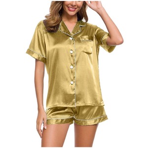 Custom Digital Print Velour Solid Breathable Short Sleeve 100% Silk Women's <b>Pyjamas</b> Set <b>Summer</b> Spring with High Quality - Product Image 6