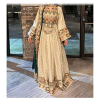 Robe traditionnelle afghane pour femmes, longueur genou, en cachemire et acrylique, dentelle lavable, taille naturelle avec broderie culturelle colorée