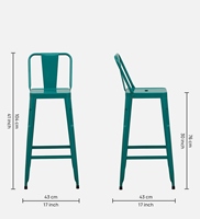 Tabouret de bar contemporain Becky en similicuir PU et métal, couleur turquoise, style industriel moderne, pour comptoir de cuisine, finition poudrée