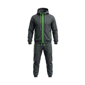 Polyester Charcoal Grey Windproof Tracksuit Sports <b>Jacket</b> Pant Set Contrast Piping Activewear <b>Workout</b> Windbreaker Tracksuits - Product Image 2