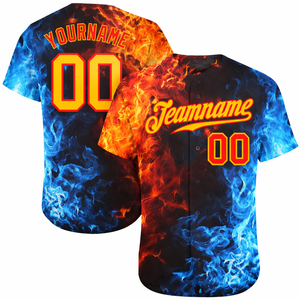 Camiseta de Béisbol Unisex de Diseño Personalizado, Diseño Fuego y Hielo, Transpirable, de Poliéster, Manga Corta, Correa Ajustable, Talla Grande, Suministro OEM - Product Image 1