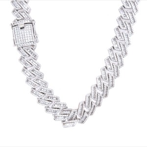 Elegant Silver Plated Cuban Link <b>Chain</b> with Moissanite Diamonds Classic <b>Iced</b> Out Necklace Jewelry for Mens - Product Image 2
