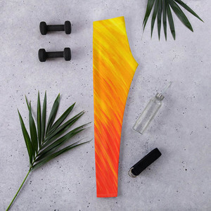 Pantalones Deportivos de Compresión para Hombre, Cintura Alta, con Cordón Ajustable, Sublimados en Amarillo y Naranja, 100% Poliéster, con Logotipo Personalizado - Product Image 6