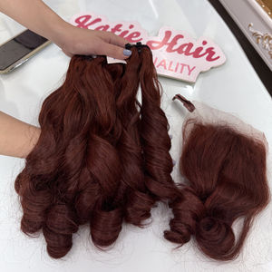 Paquets de cheveux vierges crus vietnamiens 100g de cheveux humains avec fermeture à lacet produits capillaires bouclés pleins d'entrain pour perruques et ensembles - Product Image 1