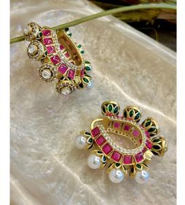 Boucles d'oreilles Bali en moissanite plaquée or de qualité supérieure pour femmes et jeunes filles, collection pour soirées et occasions spéciales - Product Image 1