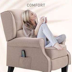 Poltrona Reclinabile Riscaldata Beige con Massaggio e Tasca Laterale con Telecomando per il Massimo Comfort e Relax - Product Image 6