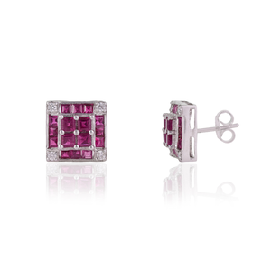 Magnifiques boucles d'oreilles en argent sterling 925 avec rubis naturel et diamants, pierres de naissance de juillet, pour un usage quotidien féminin - Product Image 3