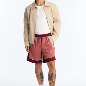 Custom <b>Men's</b> <b>Red</b> Mesh Bermuda <b>Shorts</b> With White Side Stripe Drawstring Waist Mid Rise Breathable Polyester Casual Sport <b>Shorts</b> - Product Image 1