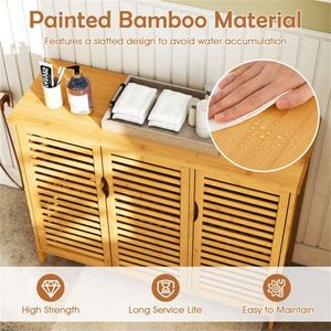 Mobiletto da Bagno a 3 Ante in Bambù Naturale con Ripiani Multipli (39,5x14x31,5 Pollici) - Soluzione Moderna per l'Organizzazione Domestica - Product Image 5