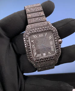 Montre de luxe pour homme en acier inoxydable, sertie de diamants Moissanite, style Hip Hop, mouvement automatique mécanique, design analogique moderne, verre 30 bars - Product Image 1