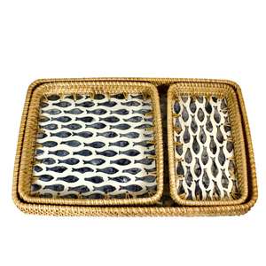 European Design Mother Pearl Rattan Multifunction Serving Tray Tableware Decor for Kitchen Household Snack Storage Tea Tray - Product Image 1
