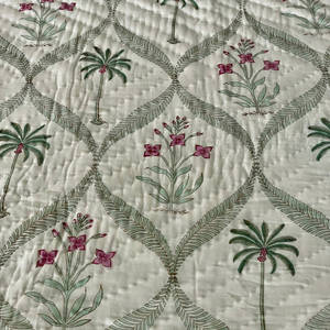 Hand-Block Printed Palm Tree & Pink Floral Cotton Jaipuri Razai / <b>Quilt</b> Reversible Tropical AC 90*108" Size Dohar <b>Bedding</b> - Product Image 6