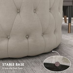 Round <b>Ottoman</b> for Home Office Velvet Feel Beige Foot <b>Stool</b> with Button Tufted Design Padded Seat for Living Room or Entryway - Product Image 6