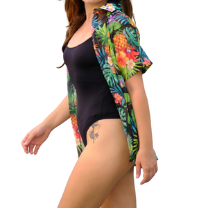 Camisa de Viaje de Gasa con Estampado Tropical Harmony para Mujer, Suave, Fresca, para Vacaciones en la Playa, con Cuello, Manga Fruncida, Estilo Atlético Informal - Product Image 4