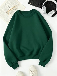 Sweat-shirt unisexe à col rond surdimensionné, vert uni, en coton tricoté, décontracté, pour l'automne, coupe classique - Product Image 1