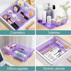 Modular Plastic Storage Bins for <b>Makeup</b> Jewelry Vanity and Office Organization 21 Piece Purple Acrylic Drawer Organizer Set - Product Image 5