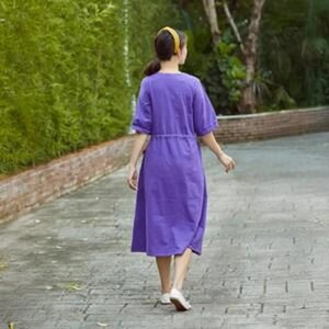 Robe en lin de haute qualité pour femmes, lin biologique, coupe ajustée, robe mi-manches, robe personnalisée, tenue de tous les jours - Product Image 2
