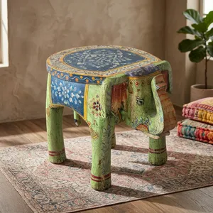 Vintage Hand Painted Wooden <b>Elephant</b> Style Side <b>Table</b> Coffee <b>Table</b> Lamp Vase Stand Rustic Indian Farmhouse Home Décor Furniture - Product Image 5