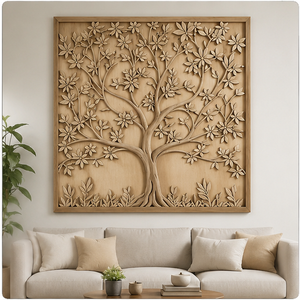 Handmade Wooden Wall Art Tree Foliage Design <b>Square</b> Rustic Home Decoration Large <b>Frame</b> Light Brown Mango Wood Craft - Product Image 1