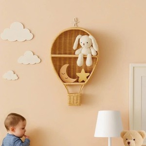 New Design Natural Woven Rattan Hot Air <b>Balloon</b> Wall Shelf Display Rack for Baby Room Nursery Hotel Decor From WholeSale Vietnam - Product Image 1